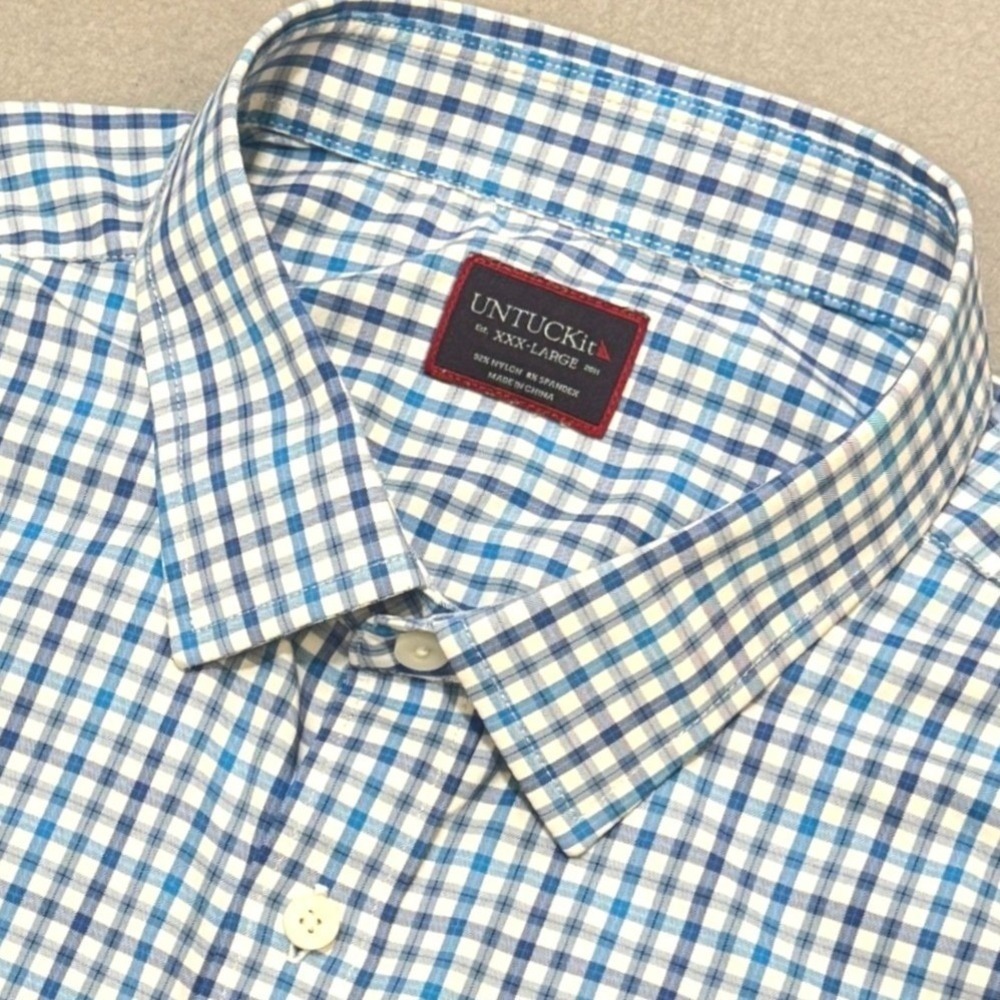 UNTUCKIT Gingham Button Up Shirt Mens XXXL Blue Performance Wrinkle Free Check